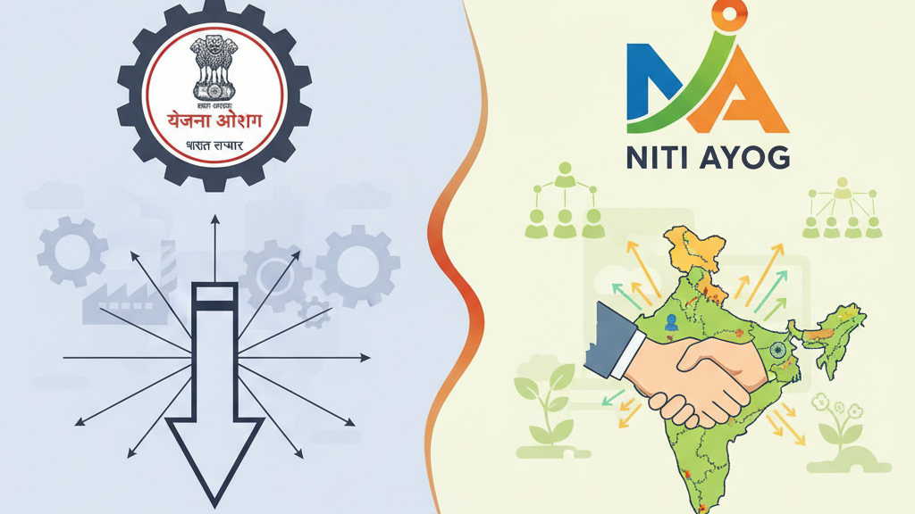 भारत की राजनीतिक अर्थव्यवस्था में योजना आयोग और नीति आयोग की भूमिकाओं में क्या अंतर है?