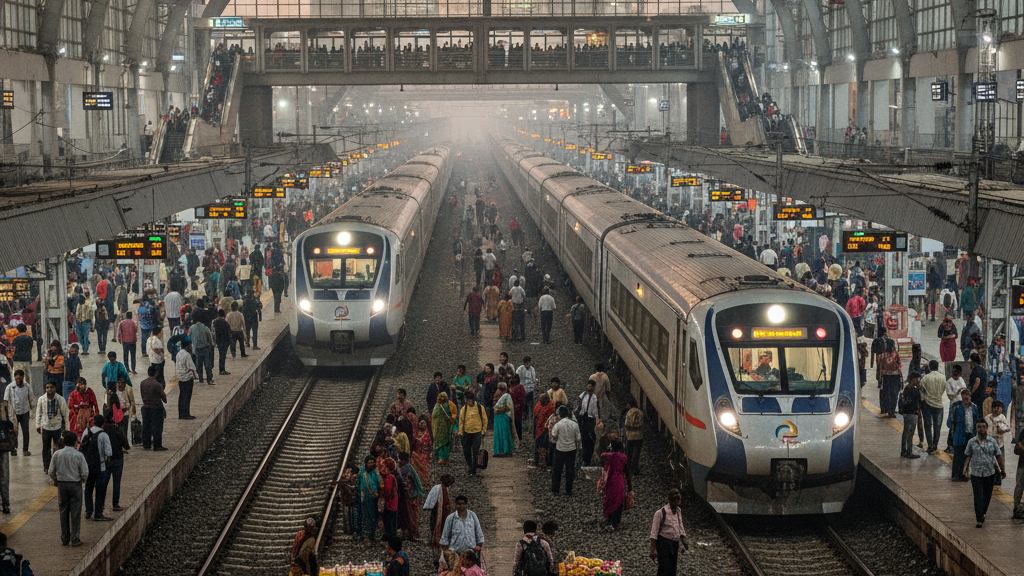 भारत में रेलवे परिवहन की क्या महत्ता है और इसके विकास में किन चुनौतियों का सामना करना पड़ता है?