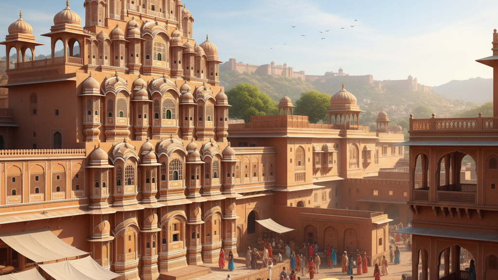 भारत के किस ऐतिहासिक स्थल को 'गुलाबी शहर' के नाम से जाना जाता है और इसकी पहचान बनाने वाली मुख्य विशेषताएँ क्या हैं?