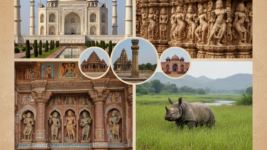 भारत के यूनेस्को विश्व धरोहर स्थल देश की समृद्ध सांस्कृतिक और प्राकृतिक विविधता को कैसे दर्शाते हैं, और इसमें कौन सा स्थल अपनी अनूठी स्थापत्य शैली के लिए विशेष रूप से प्रसिद्ध है?