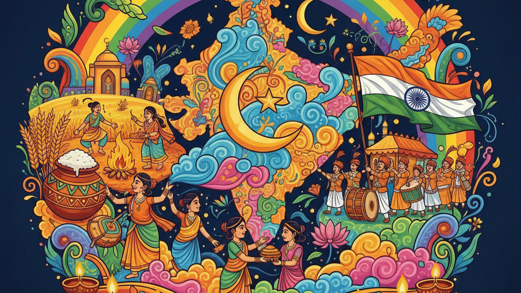 भारत के प्रमुख पर्वों और त्योहारों को समझने के लिए उन्हें किन मुख्य श्रेणियों में बांटा जा सकता है, और प्रत्येक श्रेणी का एक प्रमुख उदाहरण प्रस्तुत करें?