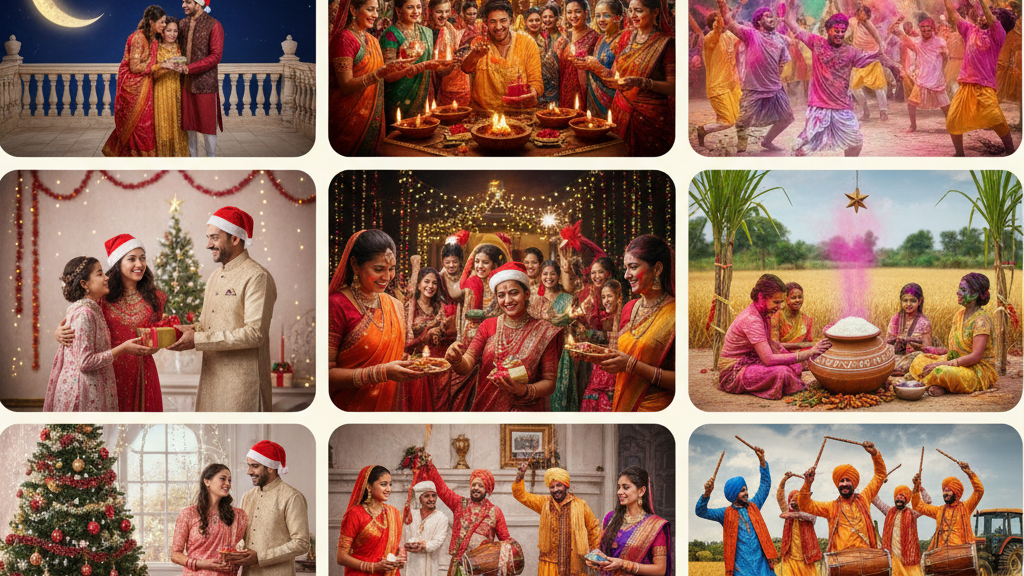 भारत के प्रमुख त्योहारों की विविधता किस प्रकार देश की सांस्कृतिक एकता और सामाजिक सौहार्द को बढ़ावा देती है?
