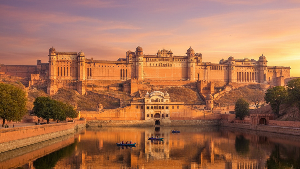 जयपुर के पास स्थित प्रसिद्ध आमेर किले का निर्माण किस राजपूत शासक ने करवाया था, जिसकी वास्तुकला में हिंदू और मुस्लिम शैलियों का अद्भुत संगम देखने को मिलता है और यह भारत के प्रमुख पर्यटन स्थलों में से एक है?